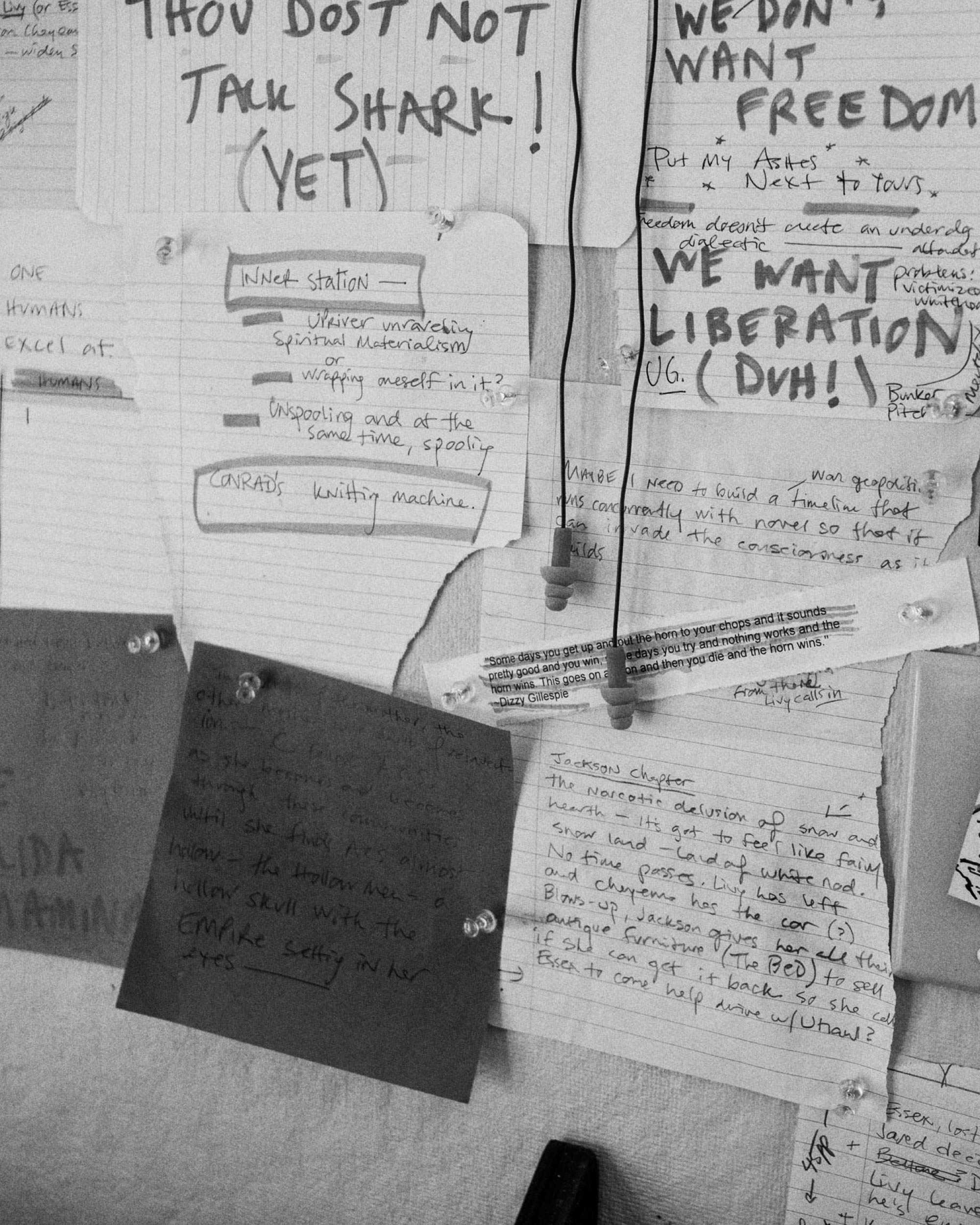 Veselka’s notes above her desk at the MacDowell studio. Photo by Robert Johansson.