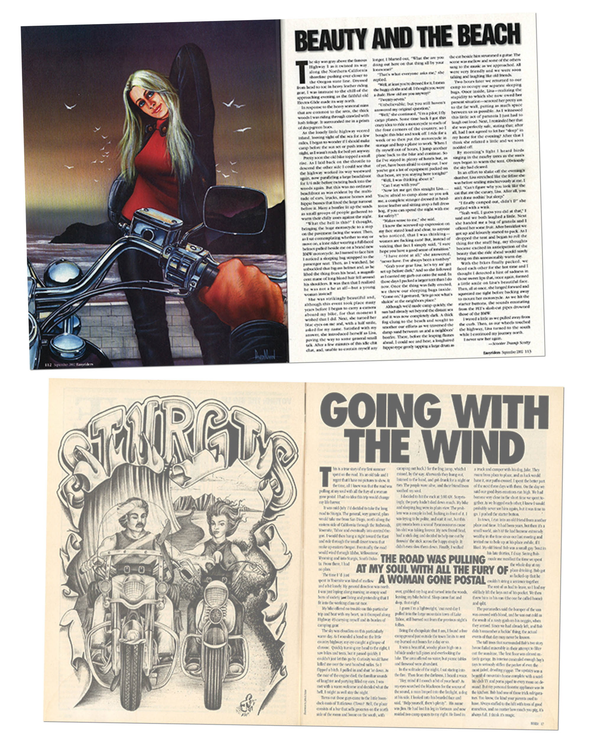 A selection of Scotty's Easyrider articles with artwork by David Mann.