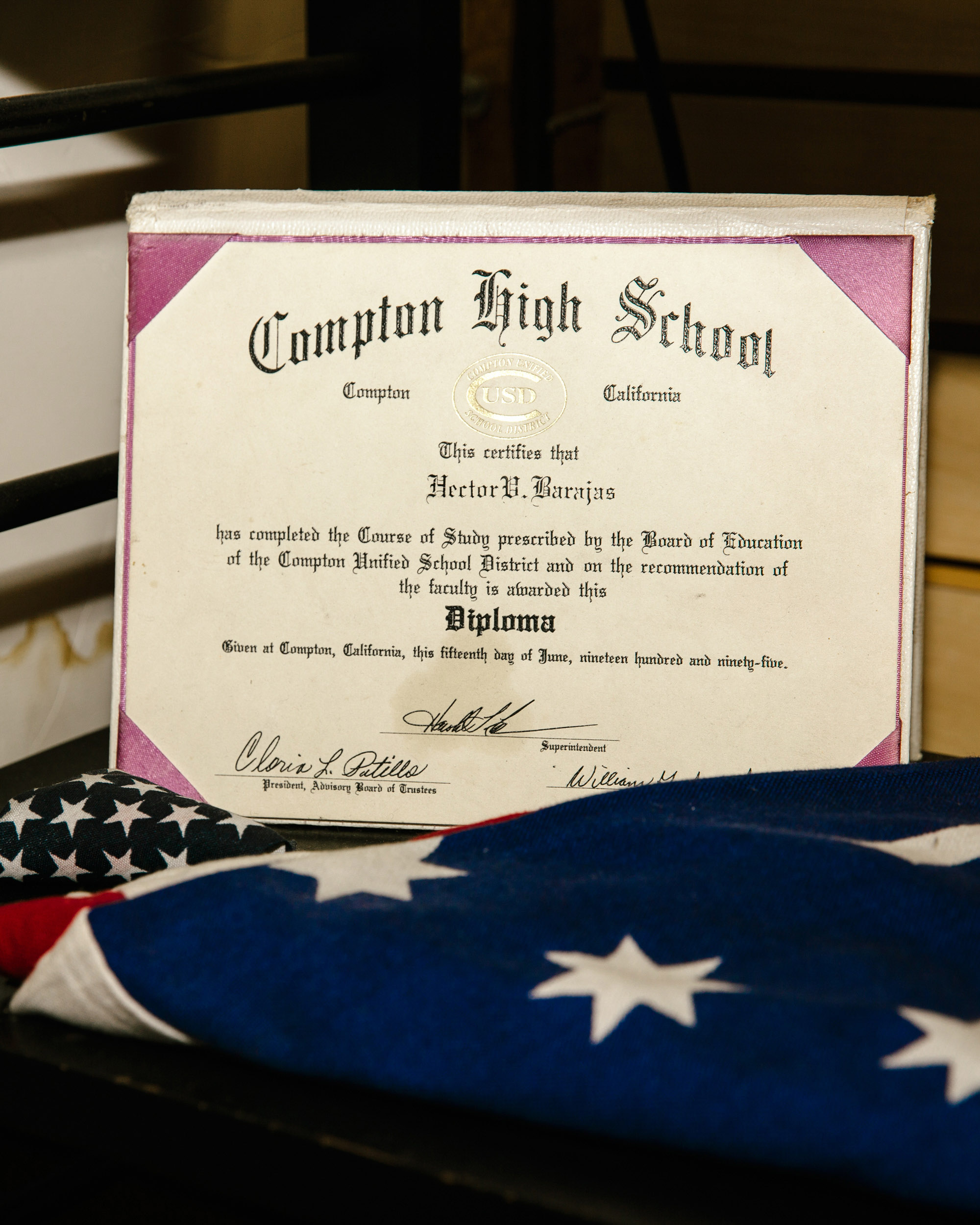Hector’s diploma. Photo by Clarke Tolton.
