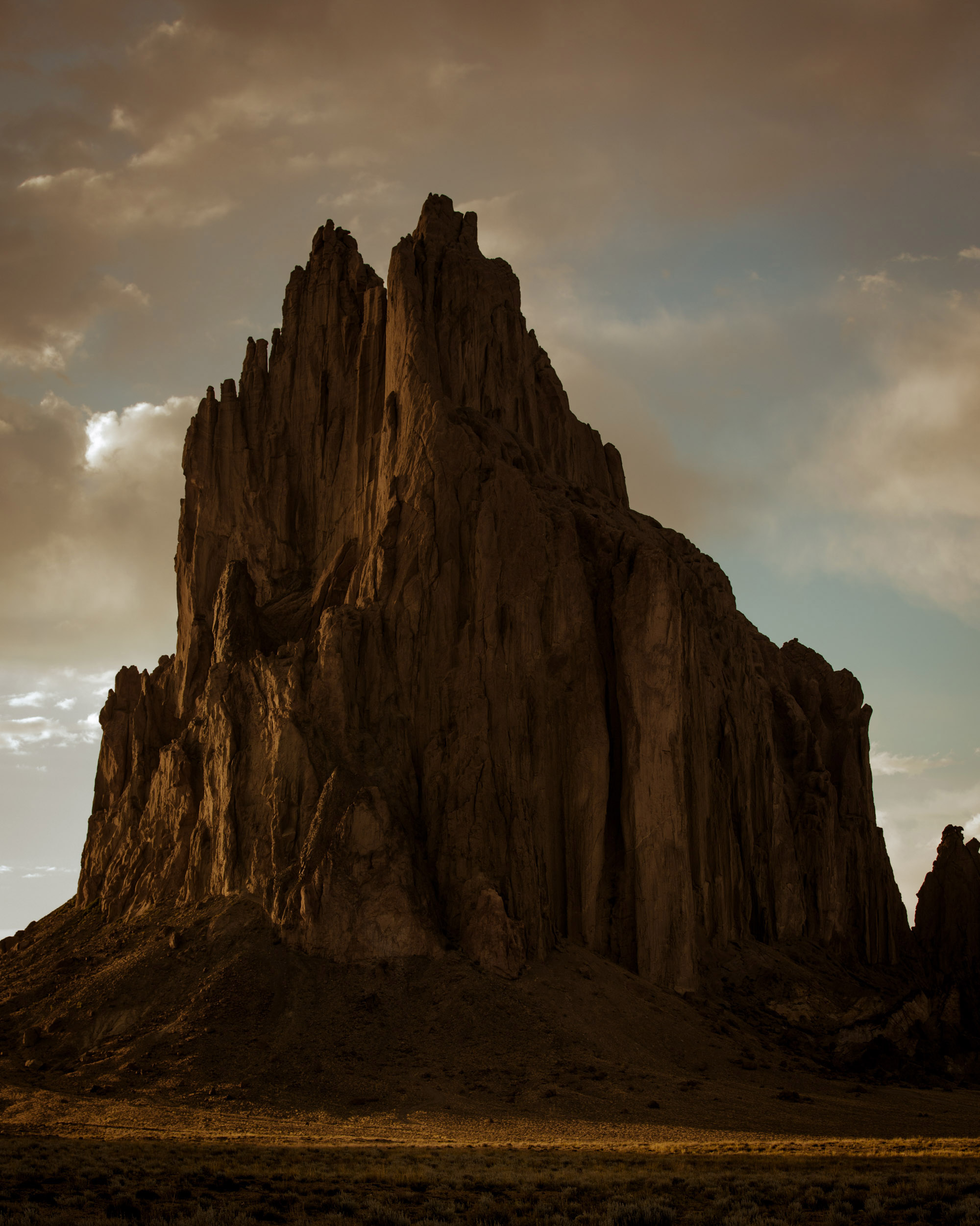 Shiprock monument. Standing at 1,583 feet, it is a centerpiece of Diné culture and spiritualism. Photo by Clarke Tolton.
