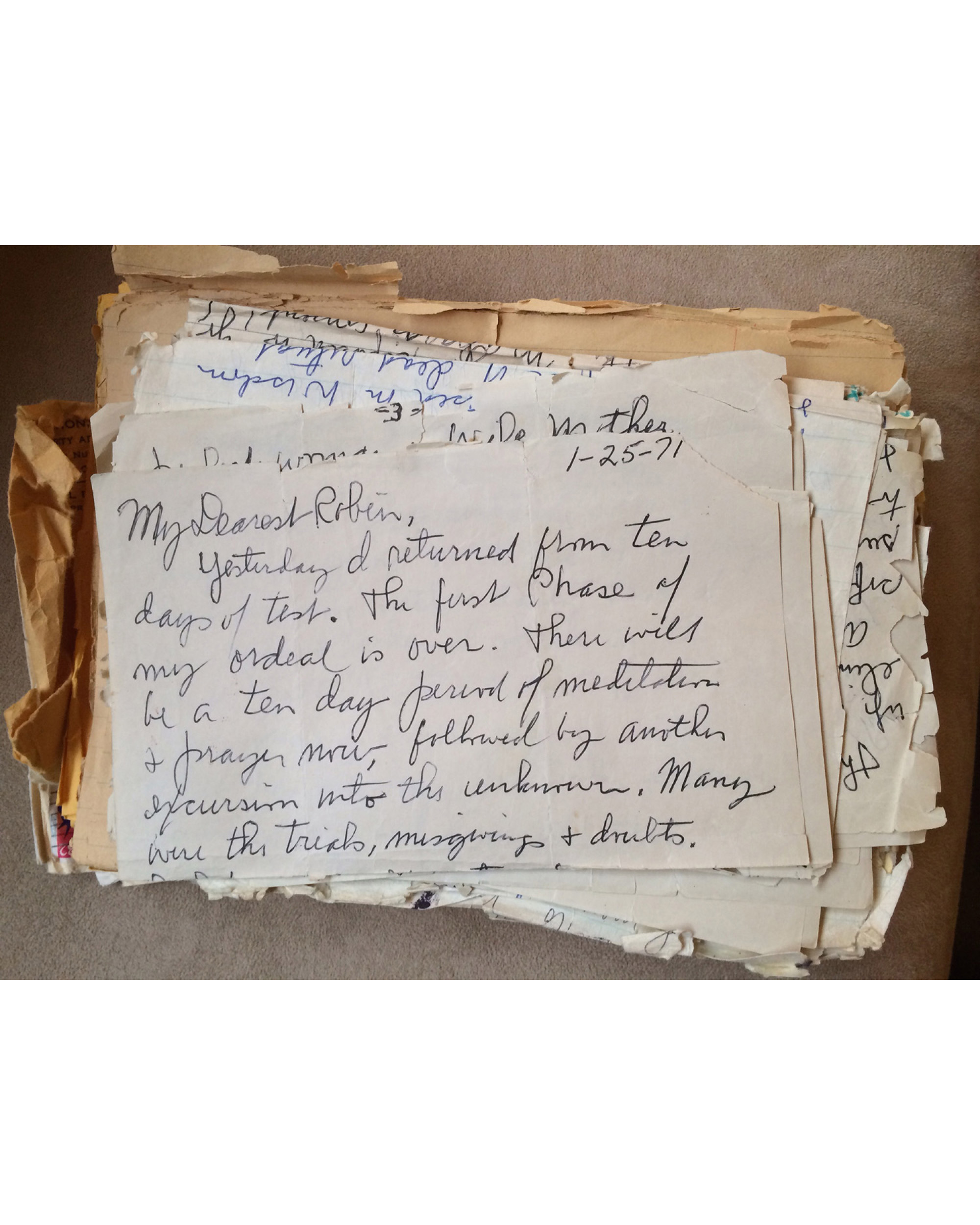 One of Jim Baker’s many handwritten letters to Robin. Photo by Isvett Verde.
