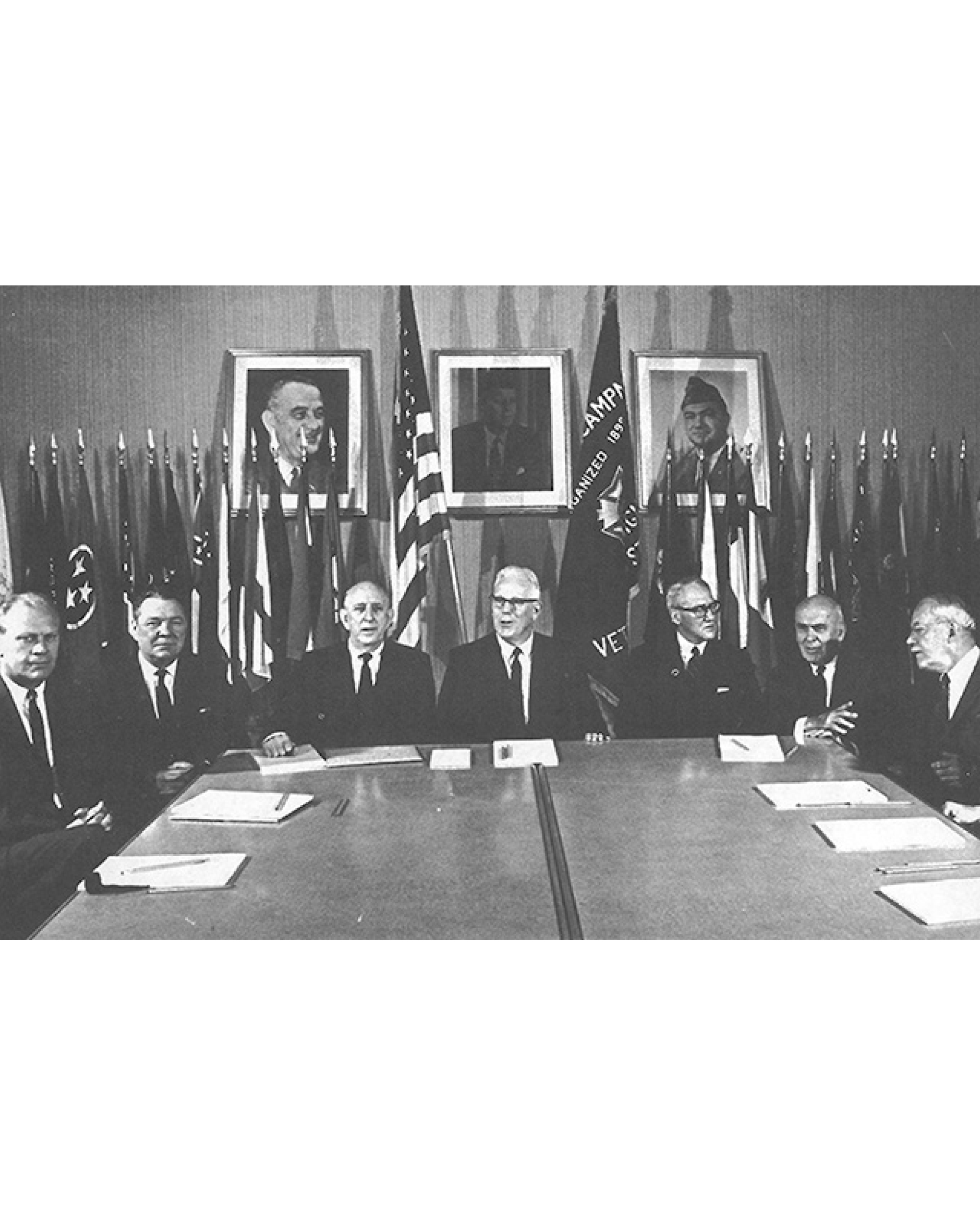 Members of the Warren Commission, assembled by President Johnson and headed by Chief Justice Earl Warren (center).